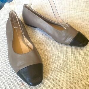 ZARA WOMEN, Grey and black leather ballet flats,